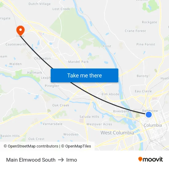 Main Elmwood South to Irmo map