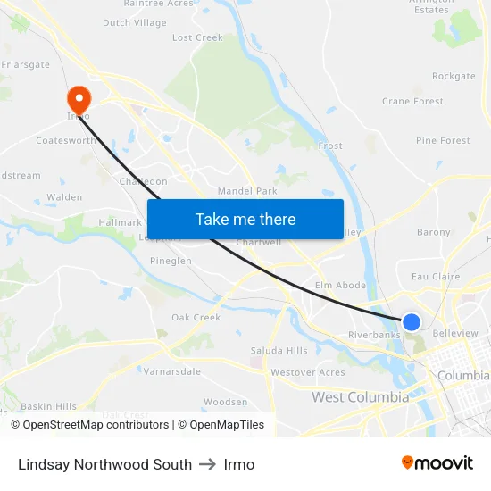 Lindsay Northwood South to Irmo map