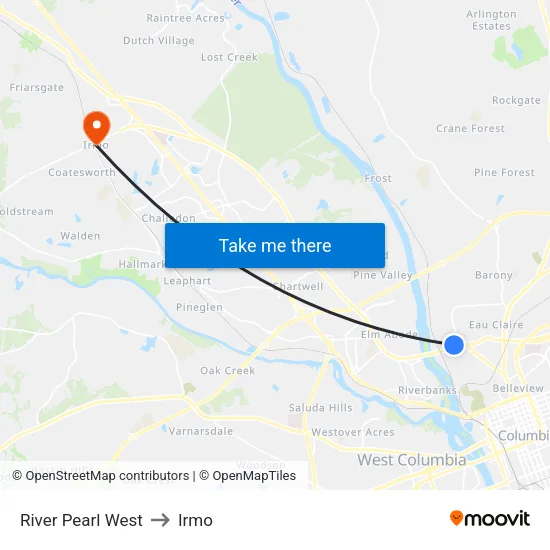 River Pearl West to Irmo map