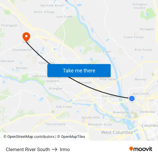 Clement River South to Irmo map
