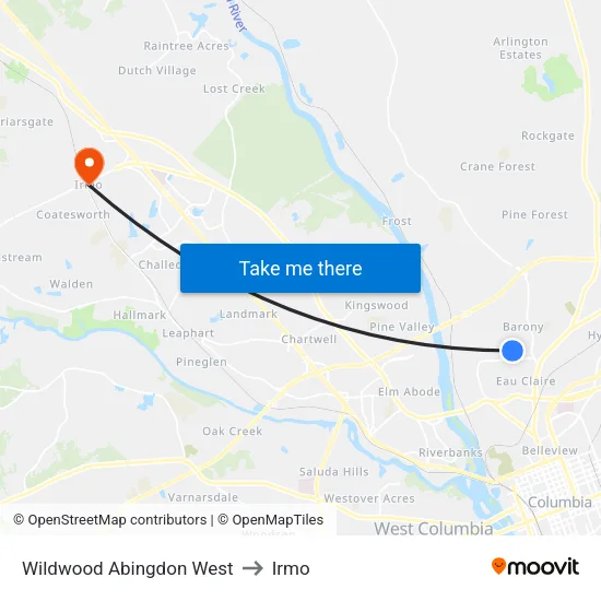 Wildwood Abingdon West to Irmo map