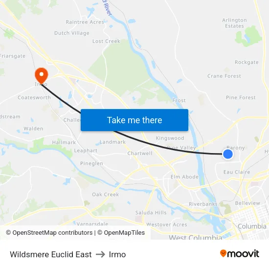 Wildsmere Euclid East to Irmo map