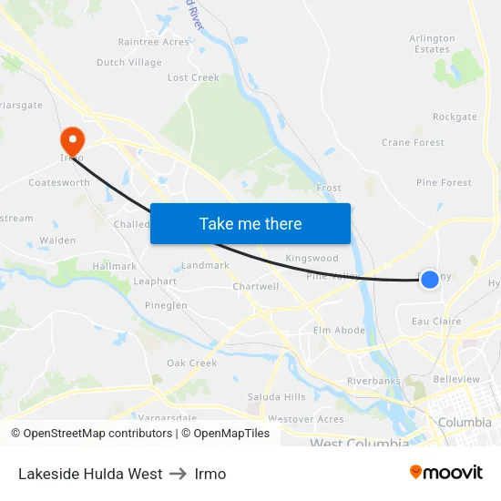 Lakeside Hulda West to Irmo map
