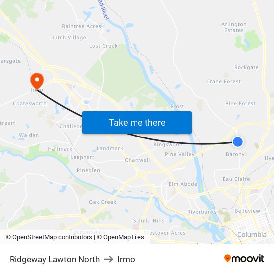 Ridgeway Lawton North to Irmo map