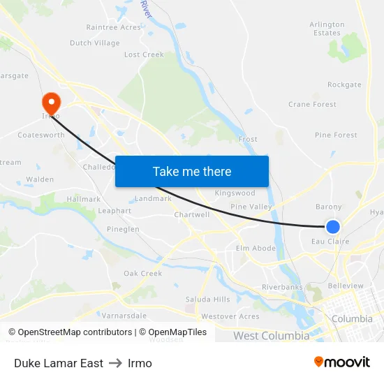 Duke Lamar East to Irmo map