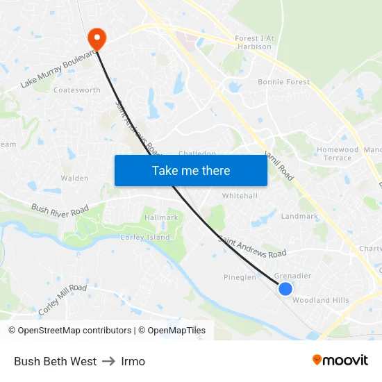 Bush Beth West to Irmo map