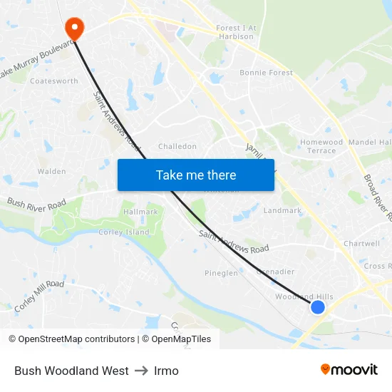 Bush Woodland West to Irmo map