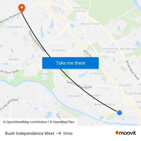 Bush Independence West to Irmo map