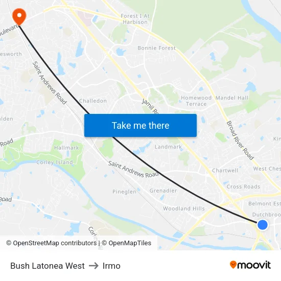 Bush Latonea West to Irmo map