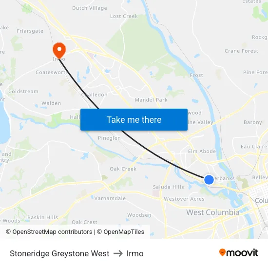 Stoneridge Greystone West to Irmo map
