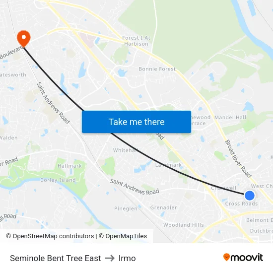 Seminole Bent Tree East to Irmo map