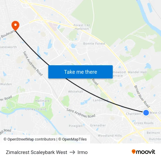 Zimalcrest Scaleybark West to Irmo map