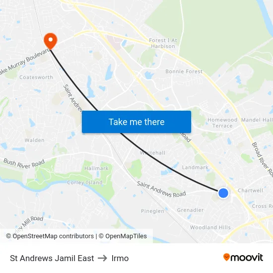 St Andrews Jamil East to Irmo map