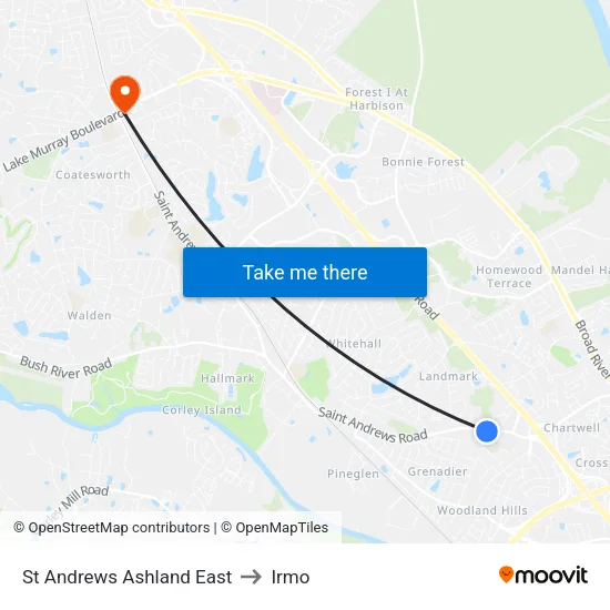 St Andrews Ashland East to Irmo map