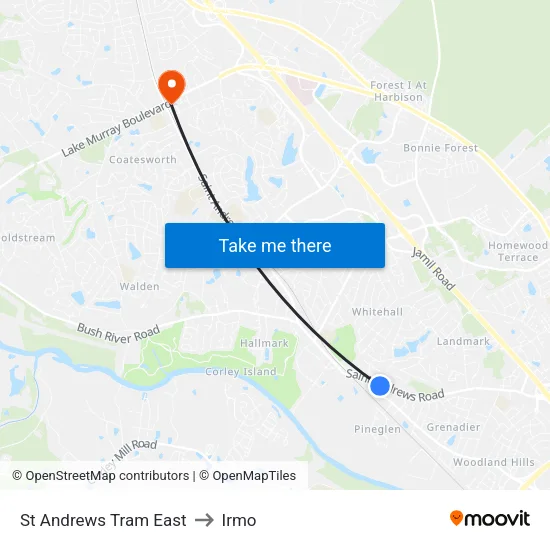 St Andrews Tram East to Irmo map