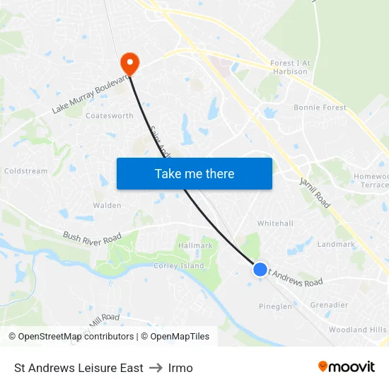 St Andrews Leisure East to Irmo map