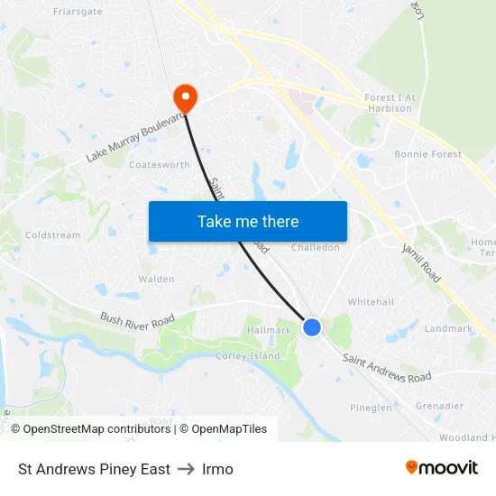 St Andrews Piney East to Irmo map