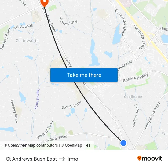 St Andrews Bush East to Irmo map