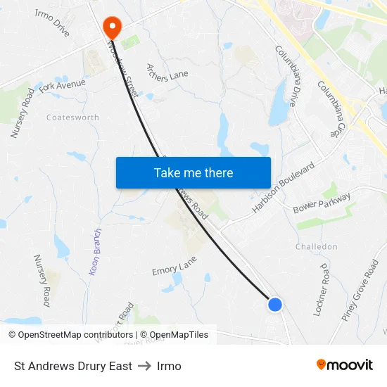 St Andrews Drury East to Irmo map