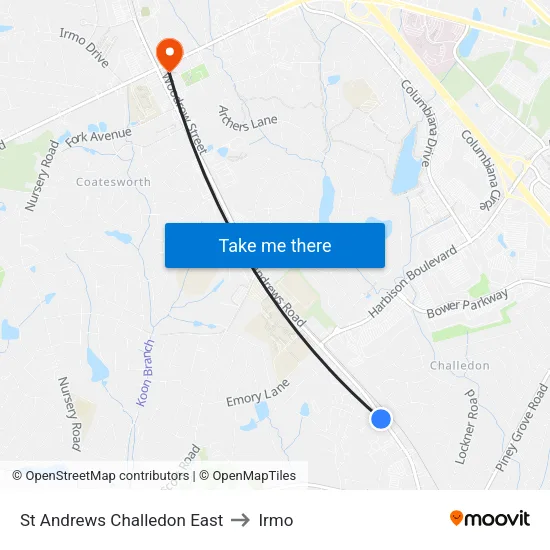 St Andrews Challedon East to Irmo map