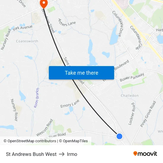 St Andrews Bush West to Irmo map