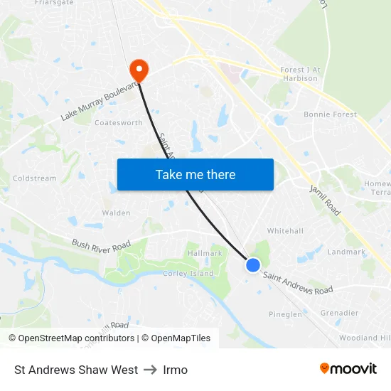 St Andrews Shaw West to Irmo map