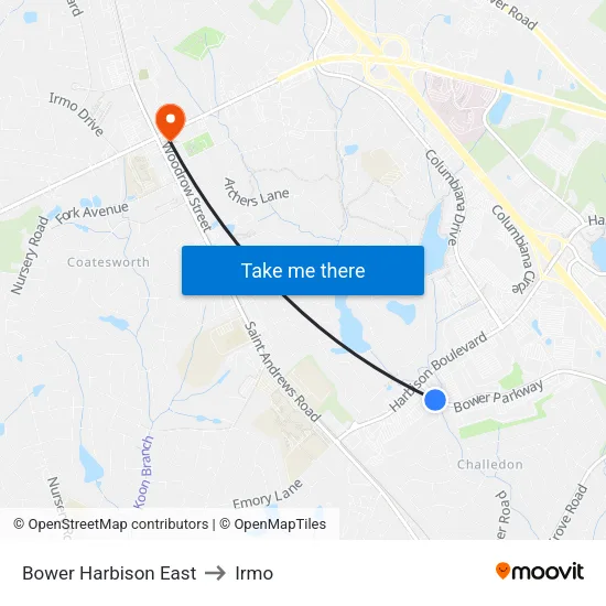 Bower Harbison East to Irmo map