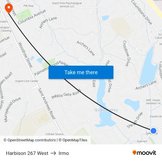 Harbison 267 West to Irmo map