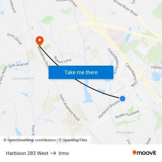 Harbison 283 West to Irmo map