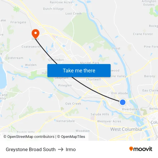 Greystone Broad South to Irmo map