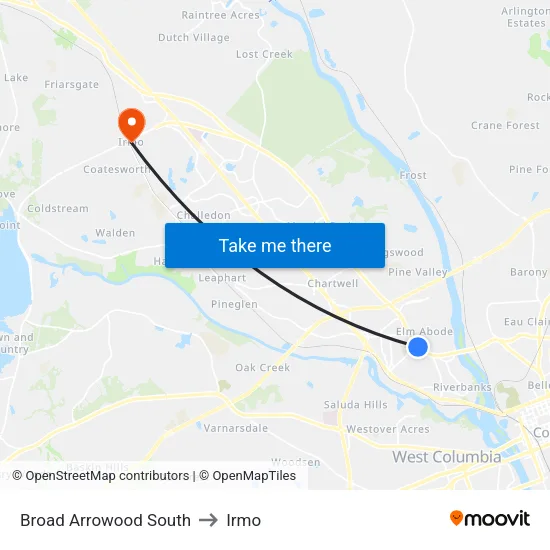 Broad Arrowood South to Irmo map