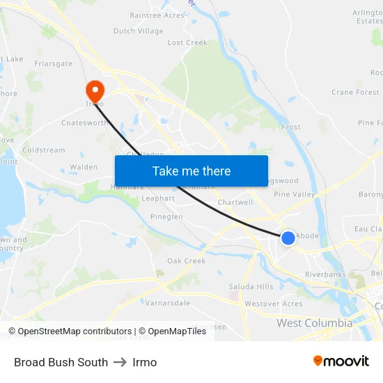 Broad Bush South to Irmo map