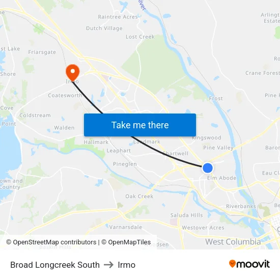 Broad Longcreek South to Irmo map