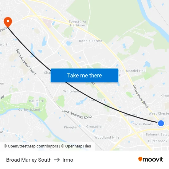 Broad Marley South to Irmo map