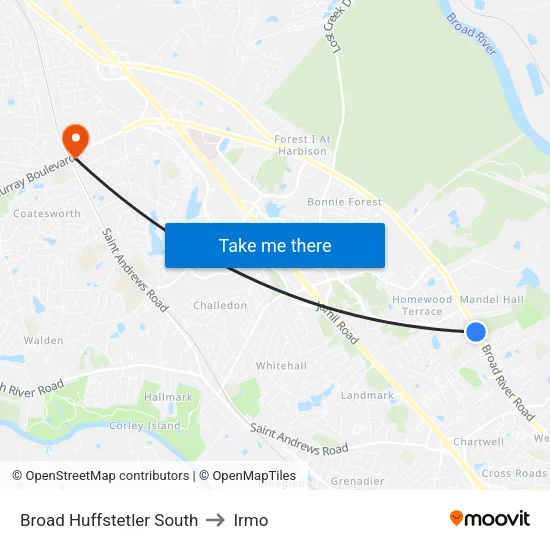 Broad Huffstetler South to Irmo map