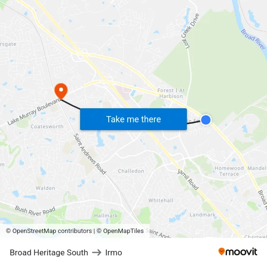 Broad Heritage South to Irmo map