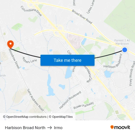 Harbison Broad North to Irmo map