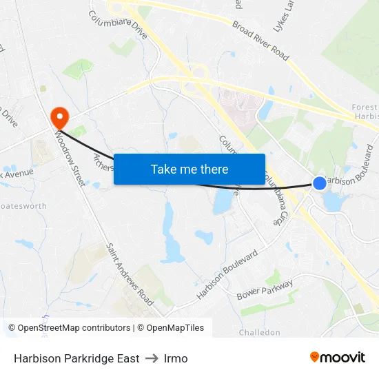 Harbison Parkridge East to Irmo map