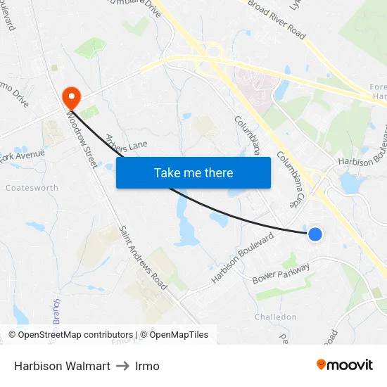 Harbison Walmart to Irmo map