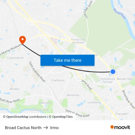 Broad Cactus North to Irmo map