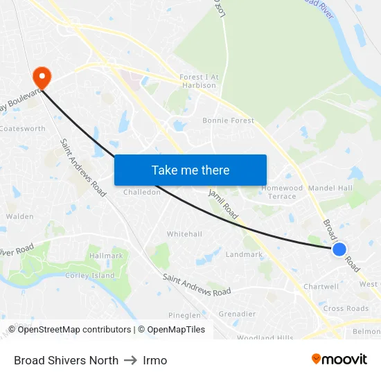 Broad Shivers North to Irmo map