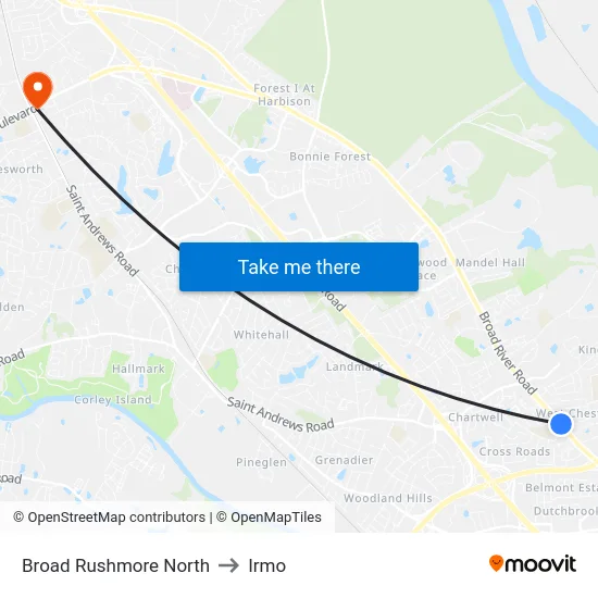 Broad Rushmore North to Irmo map