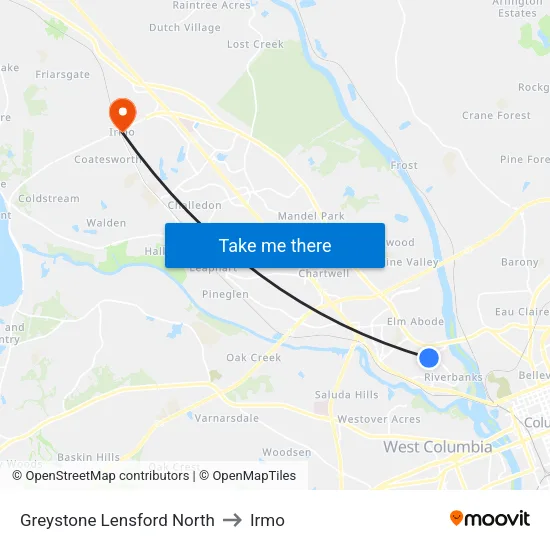 Greystone Lensford North to Irmo map