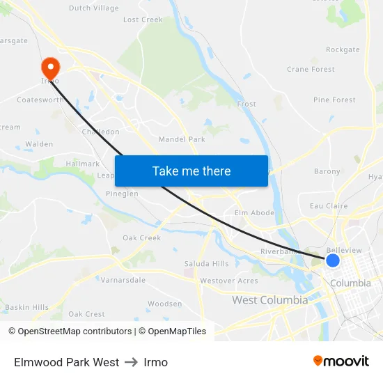 Elmwood Park West to Irmo map