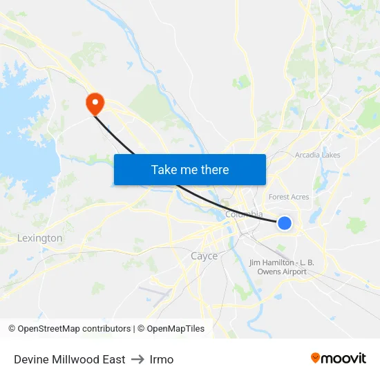 Devine Millwood East to Irmo map