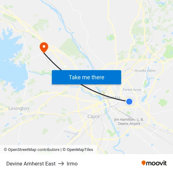 Devine Amherst East to Irmo map