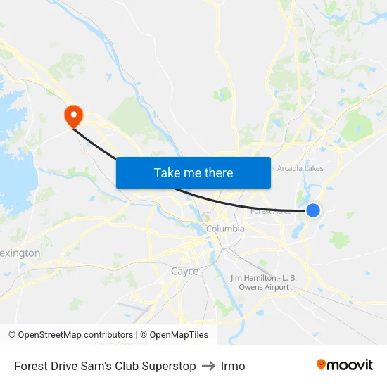 Forest Drive Sam's Club Superstop to Irmo map