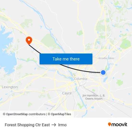 Forest Shopping Ctr East to Irmo map