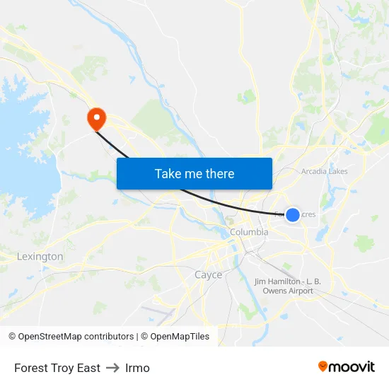 Forest Troy East to Irmo map