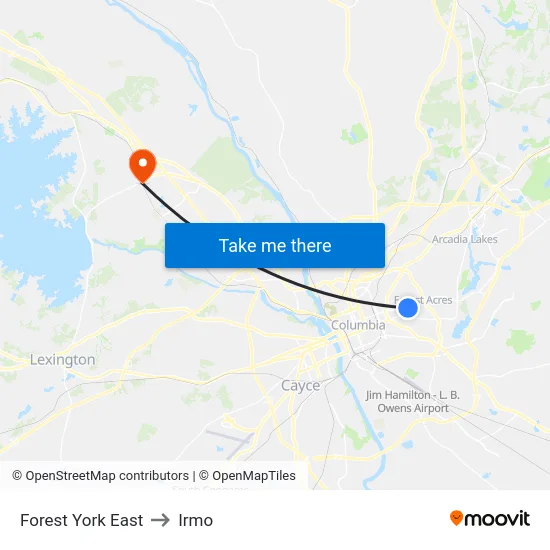 Forest York East to Irmo map